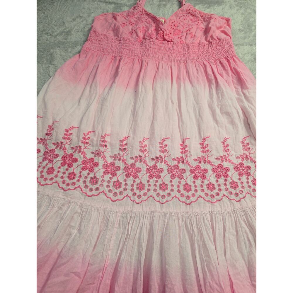 Women's Plus Sz 1X Pink Ombre Cotton Maxi Dress Boho Eyelet Lace Tiered Sundress - Picture 4 of 11